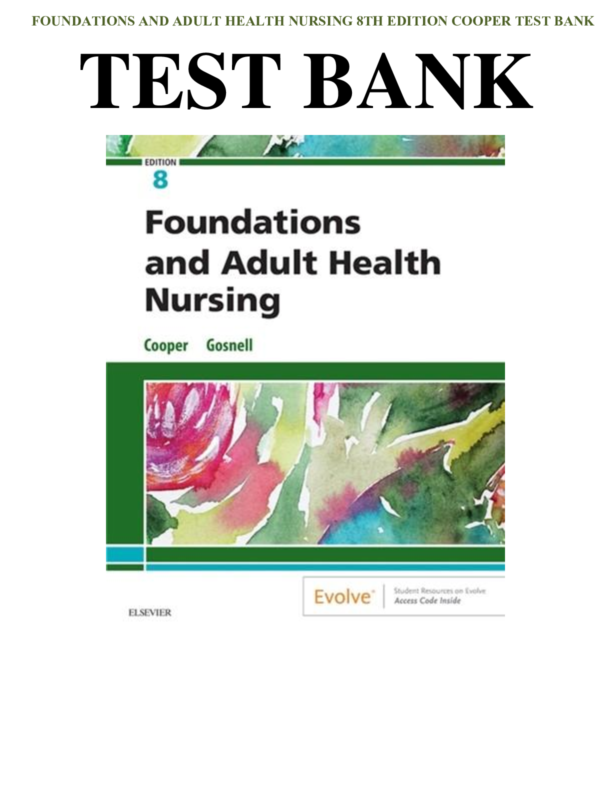 Preview image for FOUNDATIONS AND ADULT HEALTH NURSING 8TH EDITION COOPER TEST BANK